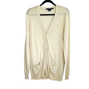 Ralph Lauren Sport Linen Blend‎ Cardigan Sweater XL Cream Preppy Grandpa Minimal